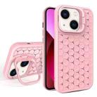 For iPhone 13 Honeycomb Radiating Lens Holder Magsafe Phone Case(Pink) - 1