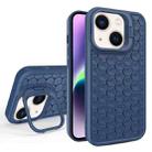 For iPhone 14 Plus Honeycomb Radiating Lens Holder Magsafe Phone Case(Blue) - 1