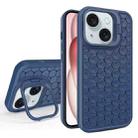 For iPhone 15 Honeycomb Radiating Lens Holder Magsafe Phone Case(Blue) - 1