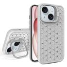 For iPhone 15 Honeycomb Radiating Lens Holder Magsafe Phone Case(Grey) - 1