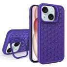 For iPhone 15 Plus Honeycomb Radiating Lens Holder Magsafe Phone Case(Purple) - 1