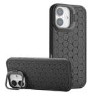 For iPhone 16 Honeycomb Radiating Lens Holder Magsafe Phone Case(Black) - 1