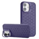 For iPhone 16 Honeycomb Radiating Lens Holder Magsafe Phone Case(Purple) - 1