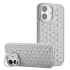 For iPhone 16 Honeycomb Radiating Lens Holder Magsafe Phone Case(Grey) - 1