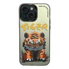For iPhone 15 Electroplated Lens Ring Cartoon Animal Phone Case(Tiger) - 1