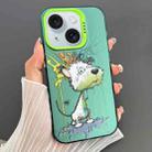 For iPhone 15 Plus Dual-sided IMD Animal Graffiti TPU + PC Phone Case(Melting White Green Dog) - 1
