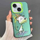 For iPhone 15 Dual-sided IMD Animal Graffiti TPU + PC Phone Case(Melting White Green Dog) - 1