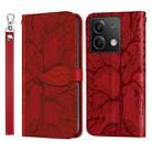 For Xiaomi Redmi Note 13 4G Life Tree Embossing Pattern Leather Phone Case(Red) - 1