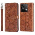 For Xiaomi Redmi Note 13 4G Life Tree Embossing Pattern Leather Phone Case(Brown) - 1