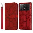 For Xiaomi Poco X6 Pro Life Tree Embossing Pattern Leather Phone Case(Red) - 1