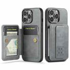 For iPhone 15 Pro Max Fierre Shann Oil Wax Cow Leather Card Holder Back Phone Case(Grey) - 1