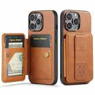 For iPhone 15 Pro Fierre Shann Oil Wax Cow Leather Card Holder Back Phone Case(Brown) - 1