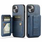For iPhone 15 Fierre Shann Oil Wax Cow Leather Card Holder Back Phone Case(Blue) - 1