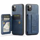 For iPhone 11 Pro Max Fierre Shann Oil Wax Cow Leather Card Holder Back Phone Case(Blue) - 1
