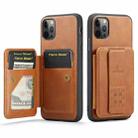 For iPhone 11 Pro Max Fierre Shann Oil Wax Cow Leather Card Holder Back Phone Case(Brown) - 1