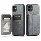 For iPhone 11 Fierre Shann Oil Wax Cow Leather Card Holder Back Phone Case(Grey) - 1