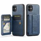 For iPhone 11 Fierre Shann Oil Wax Cow Leather Card Holder Back Phone Case(Blue) - 1