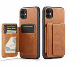For iPhone 11 Fierre Shann Oil Wax Cow Leather Card Holder Back Phone Case(Brown) - 1