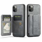 For iPhone 11 Pro Fierre Shann Oil Wax Cow Leather Card Holder Back Phone Case(Grey) - 1