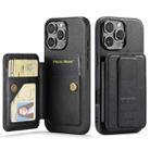 For iPhone 16 Pro Fierre Shann Oil Wax Cow Leather Card Holder Back Phone Case(Black) - 1