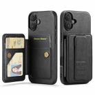 For iPhone 16 Plus Fierre Shann Oil Wax Cow Leather Card Holder Back Phone Case(Black) - 1