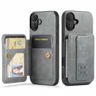 For iPhone 16 Plus Fierre Shann Oil Wax Cow Leather Card Holder Back Phone Case(Grey) - 1