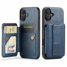 For iPhone 16 Plus Fierre Shann Oil Wax Cow Leather Card Holder Back Phone Case(Blue) - 1