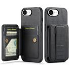 For iPhone 16e Fierre Shann Oil Wax Cow Leather Card Holder Back Phone Case(Black) - 1
