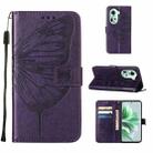 For OPPO Reno11 5G Global Embossed Butterfly Leather Phone Case(Dark Purple) - 1