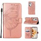 For OPPO Reno11 Pro 5G Global Embossed Butterfly Leather Phone Case(Rose Gold) - 1