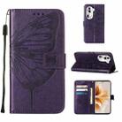 For OPPO Reno11 Pro 5G Global Embossed Butterfly Leather Phone Case(Dark Purple) - 1