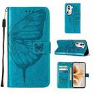 For OPPO Reno11 Pro 5G Global Embossed Butterfly Leather Phone Case(Blue) - 1