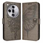 For OPPO Find X7 Embossed Butterfly Leather Phone Case(Grey) - 1