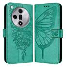 For OPPO Find X7 Embossed Butterfly Leather Phone Case(Green) - 1