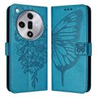 For OPPO Find X7 Embossed Butterfly Leather Phone Case(Blue) - 1