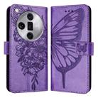 For OPPO Find X7 Ultra Embossed Butterfly Leather Phone Case(Light Purple) - 1