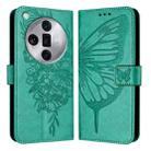 For OPPO Find X7 Ultra Embossed Butterfly Leather Phone Case(Green) - 1