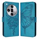 For OPPO Find X7 Ultra Embossed Butterfly Leather Phone Case(Blue) - 1
