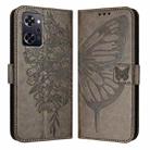 For OPPO Reno9 A JP Version Embossed Butterfly Leather Phone Case(Grey) - 1