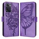 For OPPO Reno9 A JP Version Embossed Butterfly Leather Phone Case(Purple) - 1