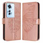 For OPPO Reno 11F 5G Global Embossed Butterfly Leather Phone Case(Rose Gold) - 1