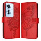 For OPPO Reno 11F 5G Global Embossed Butterfly Leather Phone Case(Red) - 1