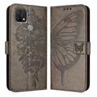 For OPPO A15 / A15s / A35 2021 Embossed Butterfly Leather Phone Case(Grey) - 1