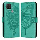 For OPPO A15 / A15s / A35 2021 Embossed Butterfly Leather Phone Case(Green) - 1