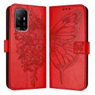 For OPPO A74 4G / F19 / F19s Embossed Butterfly Leather Phone Case(Red) - 1