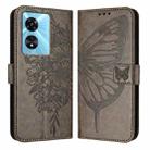 For OPPO A77 5G / A97 5G Embossed Butterfly Leather Phone Case(Grey) - 1