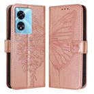 For OPPO A77 5G / A97 5G Embossed Butterfly Leather Phone Case(Rose Gold) - 1