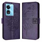 For OPPO A77 5G / A97 5G Embossed Butterfly Leather Phone Case(Dark Purple) - 1