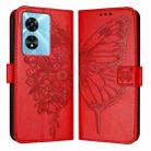 For OPPO A77 5G / A97 5G Embossed Butterfly Leather Phone Case(Red) - 1