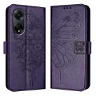 For OPPO A98 5G / F23 5G India Embossed Butterfly Leather Phone Case(Dark Purple) - 1